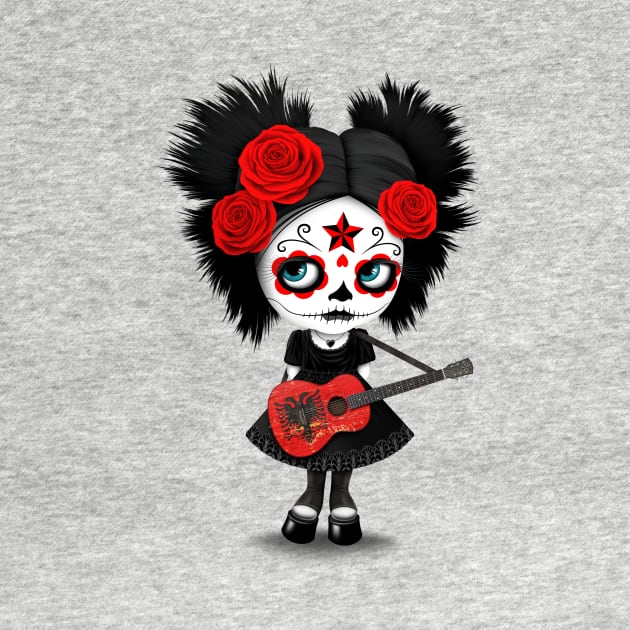 Sugar Skull Girl Playing Albanian Flag Guitar by jeffbartels